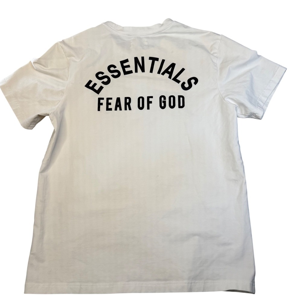 FEAR OF GOD ESSENTIALS Logo T Shirt White Back Graphic Streetwear Men L, fits M